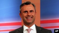 Norbert Hofer, candidate for president of Austria's Freedom Party, FPOE, is seen reacting to election results in Vienna, April 24, 2016.