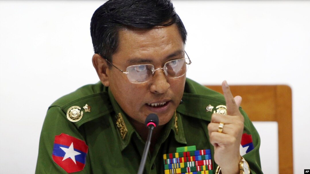 Maj. Gen. Soe Naing Oo, chairman of the Myanmar's military information committee, talks to journalists during a press conference at the Military Museum in Naypyitaw, Myanmar, Jan. 18, 2019.