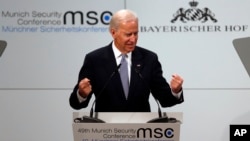 US Vice President Joe Biden gestures during his speech at the Security Conference in Munich, February 2, 2013.