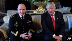 President Donald Trump, right, listens as Army Lt. Gen. H.R. McMaster, now the presidents new new national security adviser, left, talks at Trump's Mar-a-Lago estate in Palm Beach, Fla, Feb. 20, 2017.