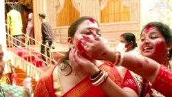 Women Smear Each Other With Vermillion to Culminate Durga Puja in India