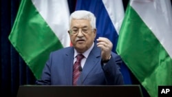巴勒斯坦权力机构主席阿巴斯在记者会上。（2016年11月11日，资料照片）