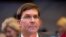 FILE - U.S. Secretary for Defense Mark Esper waits for the start of a meeting of NATO defense ministers at NATO headquarters in Brussels, Oct. 24, 2019. 