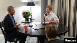 Britain's Prince Harry interviews former U.S. President Barack Obama as part of his guest editorship of BBC Radio 4's Today programme which is to be broadcast on Dec. 27, 2017. (Obama Foundation/BBC/Handout via REUTERS) 