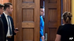 President-elect Donald Trump's nominee to be attorney general, Matt Gaetz, closes a door to a private meeting at the Capitol in Washington, Nov. 20, 2024.