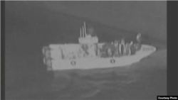 Screengrab from CENTCOM video suggesting Iranian involvement in a tanker attack, June 13, 2019.