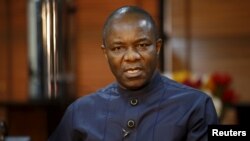 Oil Minister Emmanuel Ibe Kachikwu, shown during an interview February 12, 2016, says Nigeria's oil output has risen to 2.1million barrels a day. 