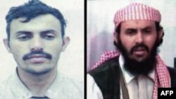 FILES - A reproduction of a document released by the Yemeni Interior Ministry on January 15, 2010 shows two different undated portraits of Yemeni Qassem al-Rimi, the new military commander of Al-Qaeda in the Arabian Peninsula (AQAP).