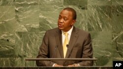 Kenyan President Uhuru Kenyatta addresses the 2015 Sustainable Development Summit, Friday, Sept. 25, 2015 at United Nations headquarters.