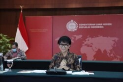 Menteri Luar Negeri Retno Marsudi dalam jumpa pers secara virtual, Jumat (4/9). (Foto: Courtesy/Kementerian Luar Negeri)