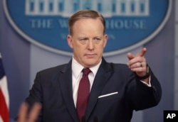 White House press secretary Sean Spicer speaks to the media during the daily briefing at the White House in Washington, March 24, 2017. Spicer said Monday the new office Jared Kushner is to head is important and noted "outdated and unmodernized" departmen