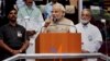 Indian Prime Minister Narendra Modi speaks after the successful launch of the Polar Satellite Launch Vehicle (PSLV-C23) in Sriharikota, India, June 30, 2014. 