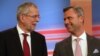 FILE - Norbert Hofer, right, candidate of Austria's Freedom Party, FPOE, talks to Alexander Van der Bellen (L) candidate of the Austrian Greens during the release of the first election results of the Austria presidential elections in Vienna, Austria, April 24, 2016. 
