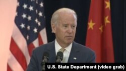 Vis Prezidan ameriken an, Joe Biden, nan diskou sikonstans li pandan ouvèti 7èm sesyon Dyalòg Estratejik ak Ekonomik amerikano-chinwa a madi 23 jen 2015 la nan D.C.