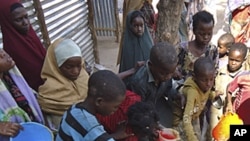 Children from southern Somalia get cooked food at a local NGO's compound in Mogadishu, Somalia, September14, 2011. (File)