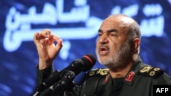 In this file photo taken on Sept. 21, 2019, Iranian Revolutionary Guards commander Major General Hossein Salami speaks in the capital Tehran. 