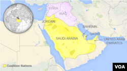 Map showing the Arab nations involved in airstrikes against Islamic State sites