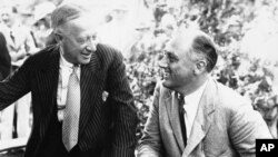 Alfred E. Smith,left, New York's former governor, used the word "baloney" to criticize Franklin D. Roosevelt.