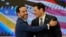 Colombian President Abelardo De La Espriella and U.S. Secretary of State Marco Rubio embrace during a bilateral agreements signing ceremony in Barranquilla, Colombia, September 8, 2026.