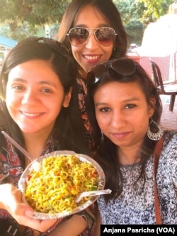 Shweta Andrews (right) and her friends set to tuck into a plate of Maggi noodles at the hill resort of Lansdowne despite the raging controversy over high lead levels.