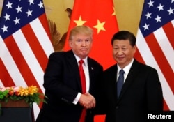 U.S. President Donald Trump and China's President Xi Jinping make joint statements at the Great Hall of the People in Beijing, China, November 9, 2017.