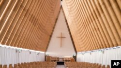 This undated image released by the Pritzker Prize shows a cardboard cathedral in New Zealand designed by Tokyo-born architect Shigeru Ban, 56, the recipient of the 2014 Pritzker Architecture Prize