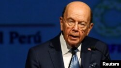 FILE - U.S. Commerce Secretary Wilbur Ross delivers a speech during the Americas Business Summit in Lima, Peru, April 12, 2018. 