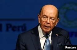U.S. Commerce Secretary Wilbur Ross delivers a speech during the Americas Business Summit in Lima, Peru, April 12, 2018.
