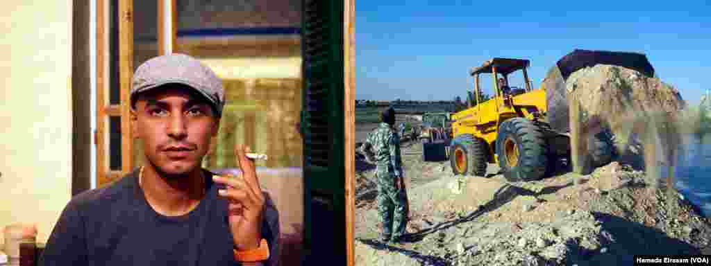 Left: &quot;I&rsquo;m an engineer. These days I&rsquo;m attending my three years obligatory military service as an officer,&quot; Mohamed Hisham told VOA. &quot;My profession in the military is not my profession in my civilian life. I almost forgot what I have learned in the five years at the engineering faculty. &nbsp; Right: The corps of engineers on a mission fixing a damaged irrigating dam in the southern village of Giza El-Saf, Egypt.