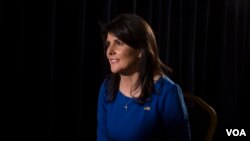 U.S. Ambassador to the United Nations Nikki Haley is interviewed by VOA contributor Greta Van Susteren (not pictured) in New York, Jan. 17, 2018. (R. Taylor/VOA)