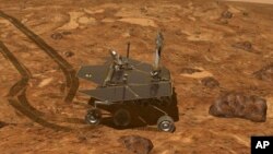 This artist's rendering provided by NASA shows the Mars rover, Opportunity, on the surface of Mars.