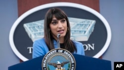 FILE - Pentagon spokeswoman Sabrina Singh speaks during a briefing at the Pentagon, near Washington, Aug. 8, 2023.