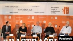 Učesnici konferencije "Rastrašivanje": Jovanka Matić, Rodoljub Šabić, Sandra Petrušić, Miroslav Hadžić (Foto: Beogradski centar za bezbednosnu politiku)