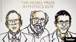 Les Nobel de physique 2019 James Peebles, Michel Mayor et Didier Queloz.