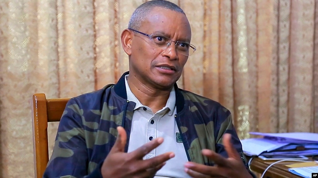 FILE - In this image from video, Tigray's regional president Debretsion Gebremichael speaks during an interview in Mekele, in the Tigray region of northern Ethiopia on July 7, 2021. 