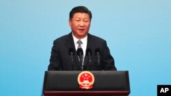 Chủ tịch Trung quốc Tập Cận Bình đọc diễn văn trong lễ khai mạc diễn đàn doanh nghiệp các nước thuộc tổ chức BRICS tại tỉnh Phúc Kiến ngày 3/9/2017.