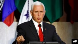 Vice President Mike Pence speaks at the 49th Washington Conference on the Americas, May 7, 2019, at the U.S. State Department in Washington.