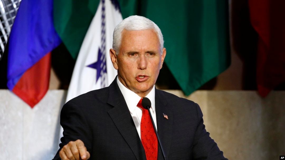 Phó Tổng thống Mike Pence phát biểu tại một hội nghị về Châu Mỹ tại Bộ Ngoại giao Mỹ ở Washington, ngày 7 tháng 5, 2019.