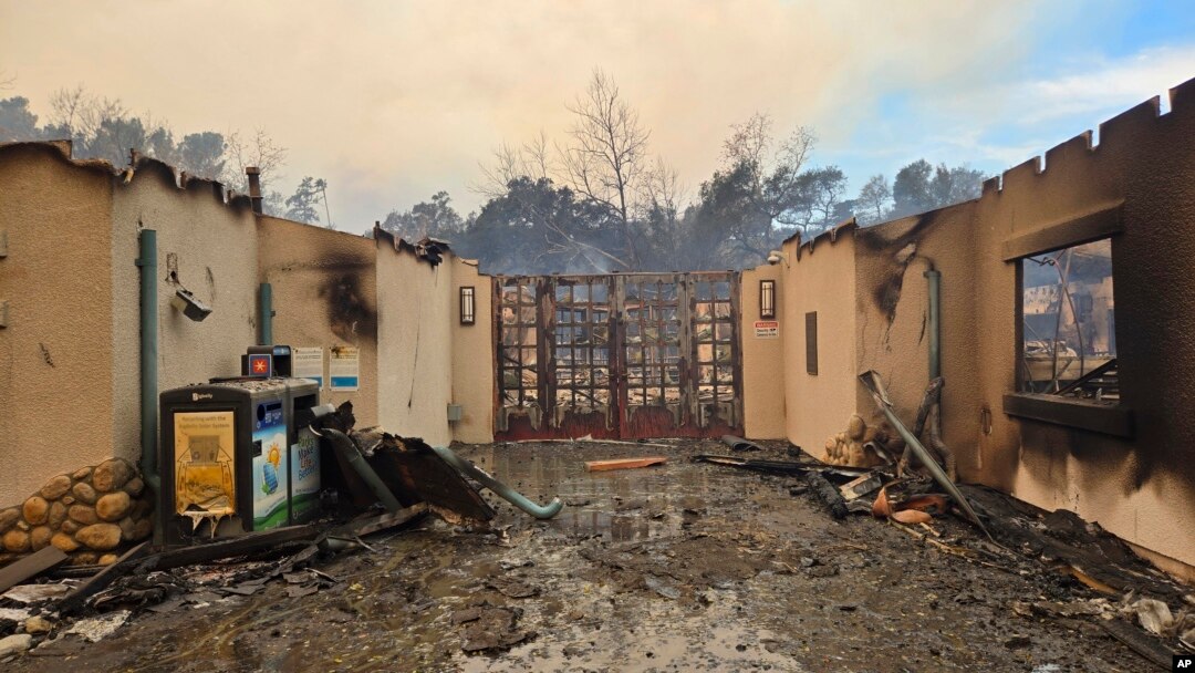 This photo provided by the Los Angeles County Department of Parks and Recreation shows wildfire damage at the Eaton Canyon Nature Center in Pasadena, California, Jan. 8, 2025.