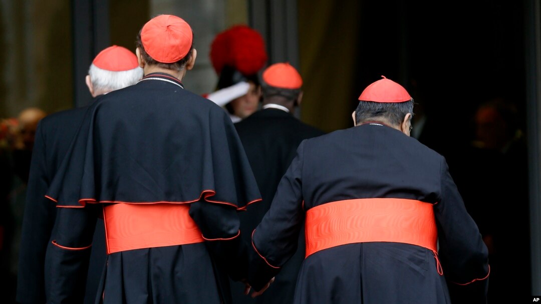 Cardinals Ivan Dias (R) and Oswald Gracias arrive for a meeting at the Vatican, Mar. 11, 2013. 