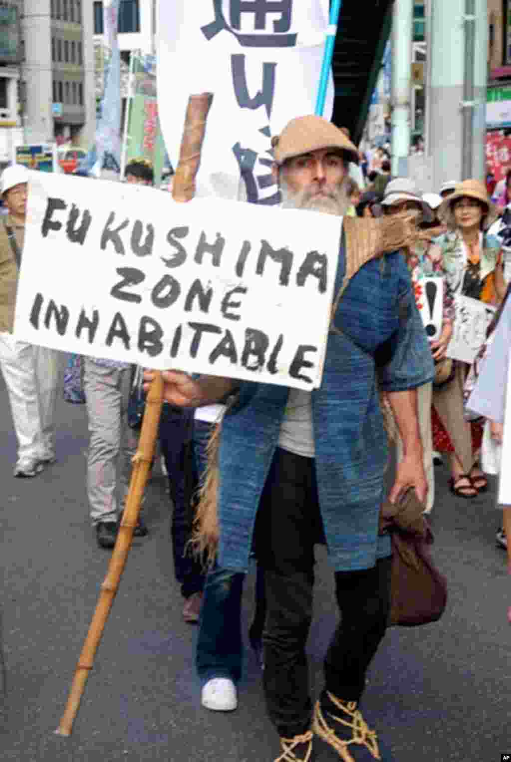One of the anti-nuclear participants in Monday's march.