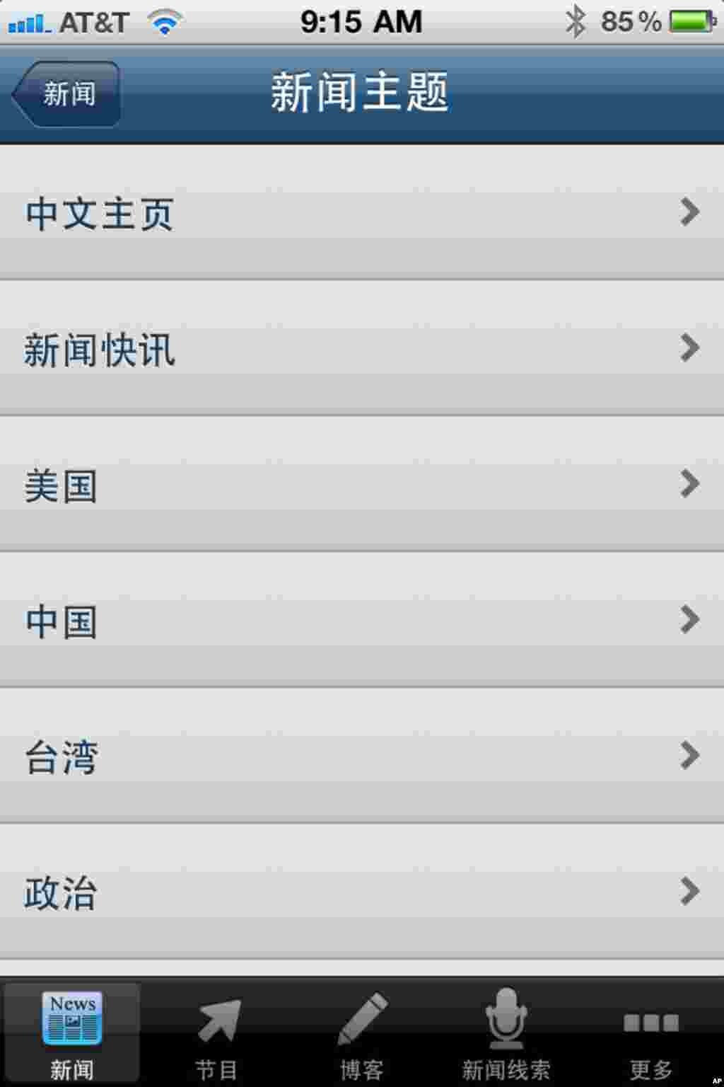 美国之音中文部iPhone中文新闻应用程序: 主题