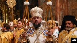 Metropolitan Epiphanius, newly elected head of the Orthodox Church of Ukraine, Metropolitan of Kyiv and All Ukraine, conducts a service during his enthronement in the St. Sophia Cathedral in Kyiv, Ukraine, Feb. 3, 2019. 