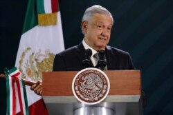 Mexico's President Andres Manuel Lopez Obrador holds his daily news conference in Oaxaca, Mexico, Oct. 18, 2019.