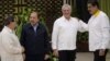 El presidente en disputa de Venezuela, Nicolás Maduro (der.) junto a los mandatarios de Cuba, Miguel Díaz-Canel y Daniel Ortega, de Nicaragua, respectivamente, en la reunión del ALBA celebrada en La Habana el sábado 14 de diciembre de 2019.