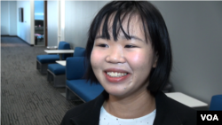 Student Elise Dang says her friends talk politics on Facebook and that most, like her, are liberal. (M. O'Sullivan/VOA)