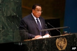 FILE - Sudan's Foreign Minister Ibrahim Ghandour addresses the 70th session of the United Nations General Assembly at U.N. headquarters, Oct. 2, 2015.