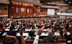 Legislators ratify the election of Cuba's new president Miguel Diaz-Canel at the National Assembly in Havana, Cuba, April 19, 2018.