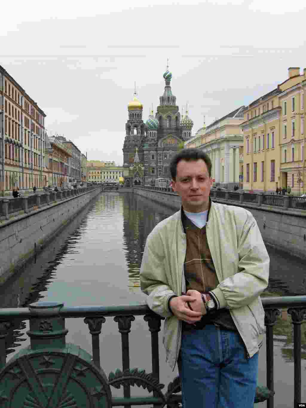 Mikhail, seen here in Saint Petersburg, lives in Nizny Novgorod, Russia. He has listened to Special English programs since 1992 &ndash; first on shortwave, now on the Internet.