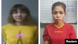 Dua terdakwa kasus pembunuhan Kim Jong-nam: Doan Thi Huong (kiri) dan Siti Aisyah.